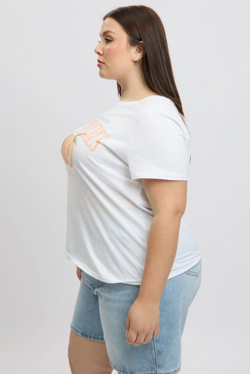 Long sleeved warmth White Graphic T Shirt Short Sleeve Crew Neck