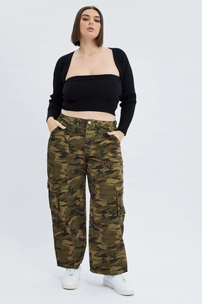 Belt loops Casual Layer Green Abstract Cargo Pants Camouflage Wide Leg Cotton Drill