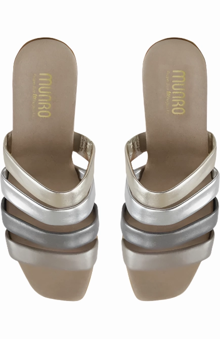 Munro Women's Adrianne Slide-In Sandal - Taupe Metallic Seamless lining Thong Style
