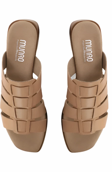 Canvas Material Friend Meet Munro Women's Carrera Sandal - Tan Leather