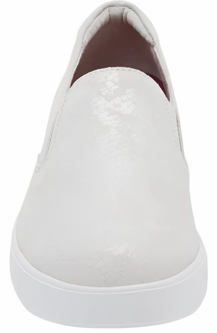 Munro Women's Lennox Slip-On Sneaker - White Snake Print Suede Rubber Toe Guard Eco Friendly Material Construction