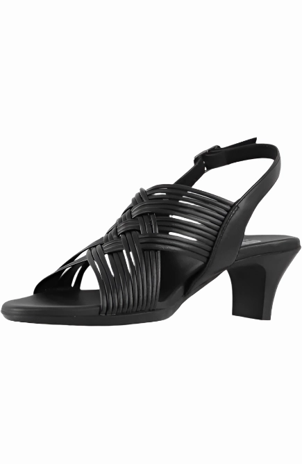 Munro Women's Marianna Slingback Sandal - Black Leather Heel Ease