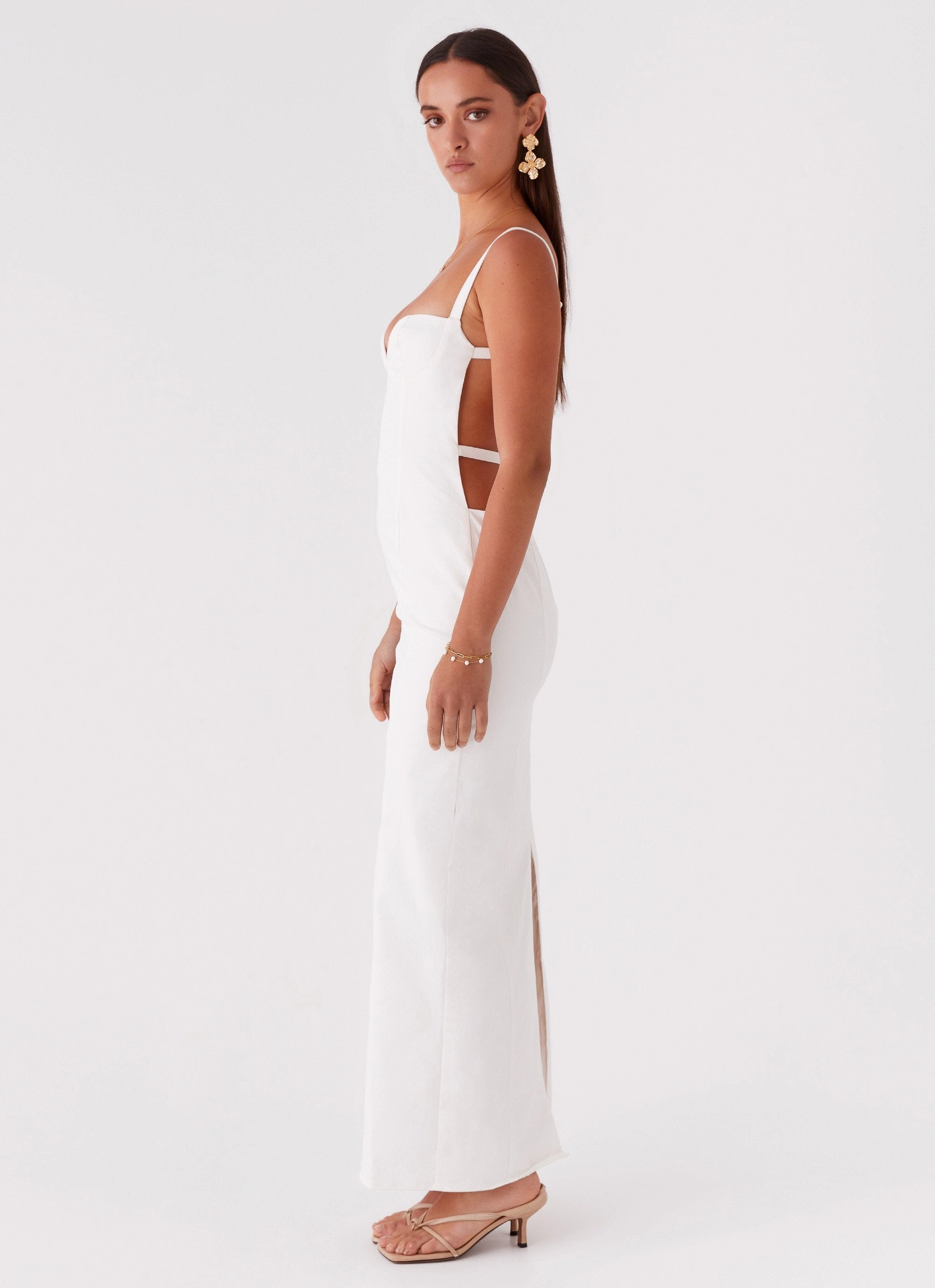 Naomi Backless Maxi Dress - Off White Printed-Fabric Versatile occasion dress