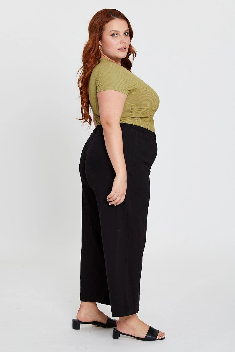 Soft and Stretchy Stretchable Waist Black High Waist Stretch Wide Leg Pant