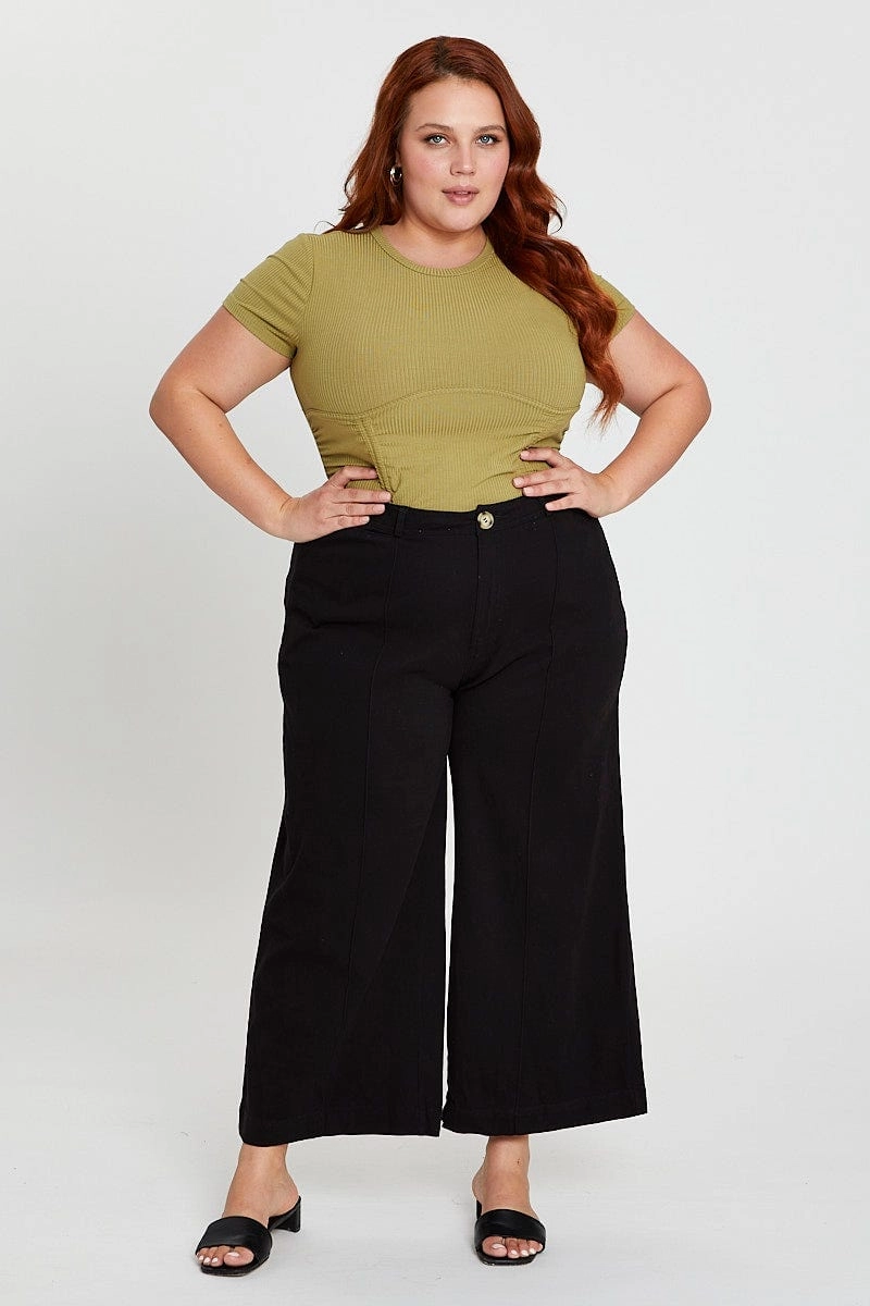 Black High Waist Stretch Wide Leg Pant Essential Layer