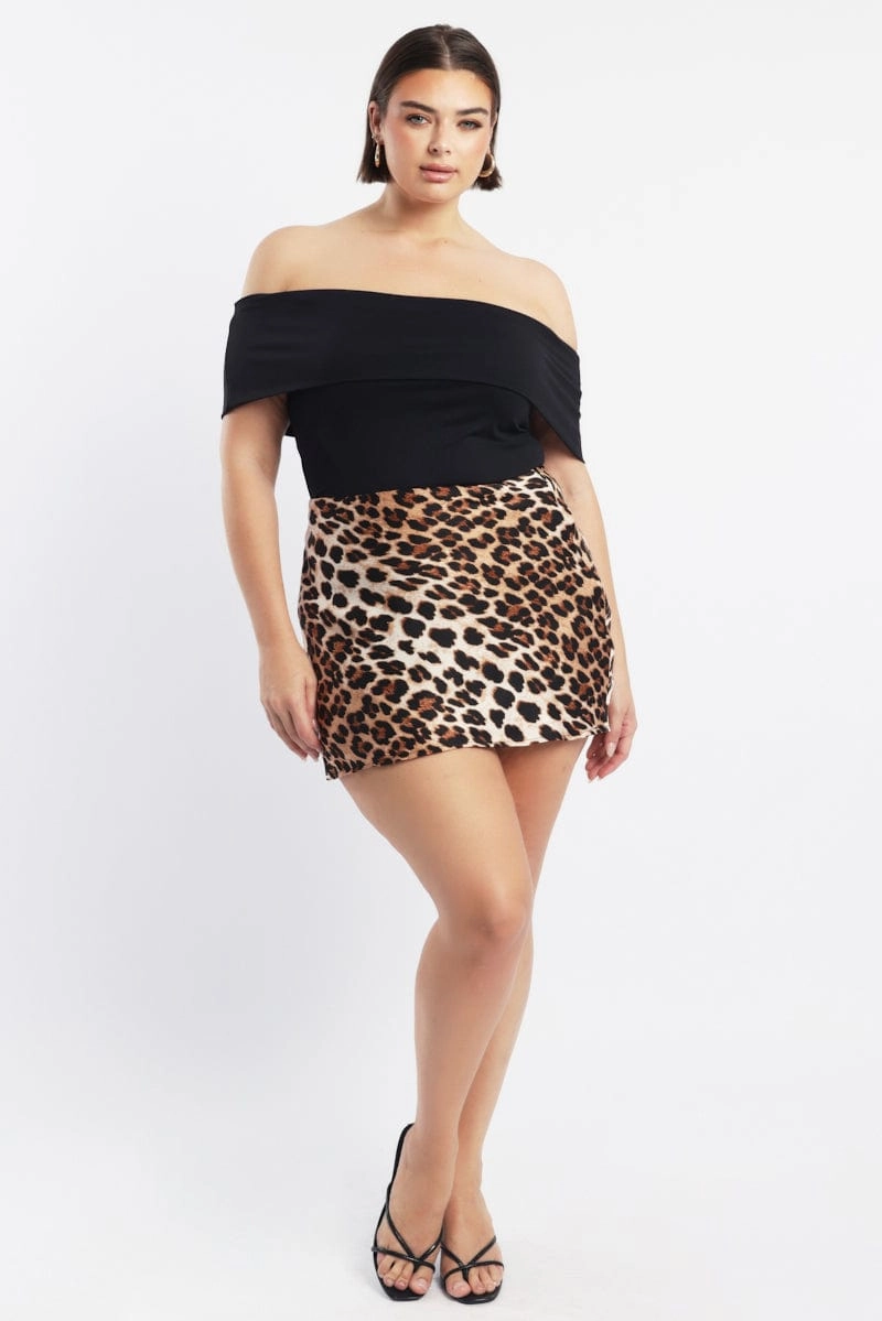 Basic Layers Brown Animal Print Leopard Satin Mini Skirt
