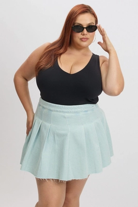 Denim Pleated Mini Tennis Skirt Recycled Polyester