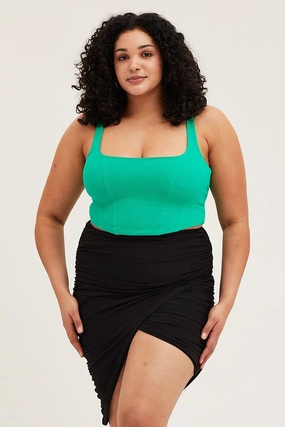 Black Asymmetric Ruched Jersey Skirt Double Layer