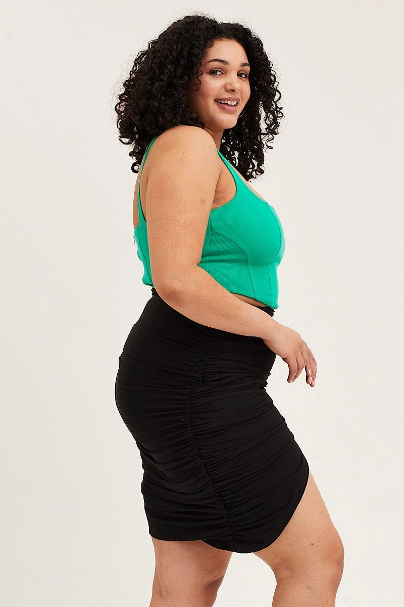 Smooth Feel Winter Staple Black Asymmetric Ruched Jersey Skirt