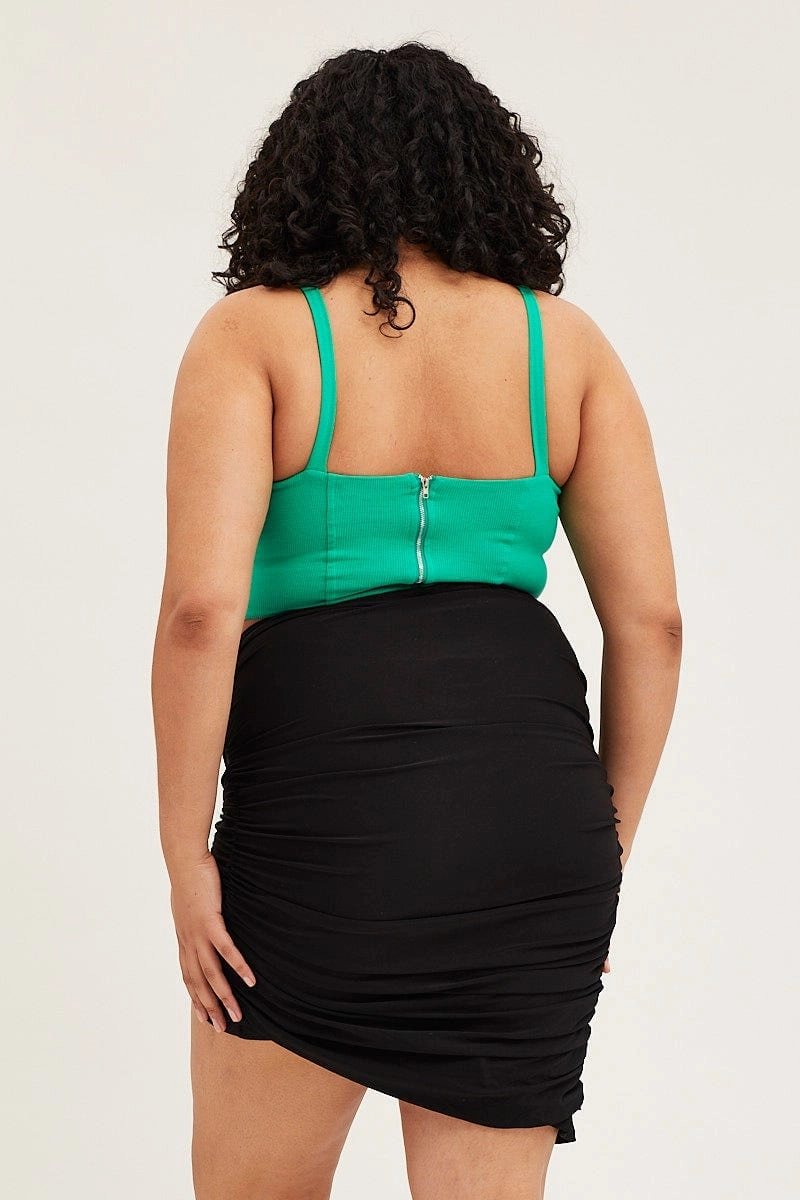 Style Moment Black Asymmetric Ruched Jersey Skirt