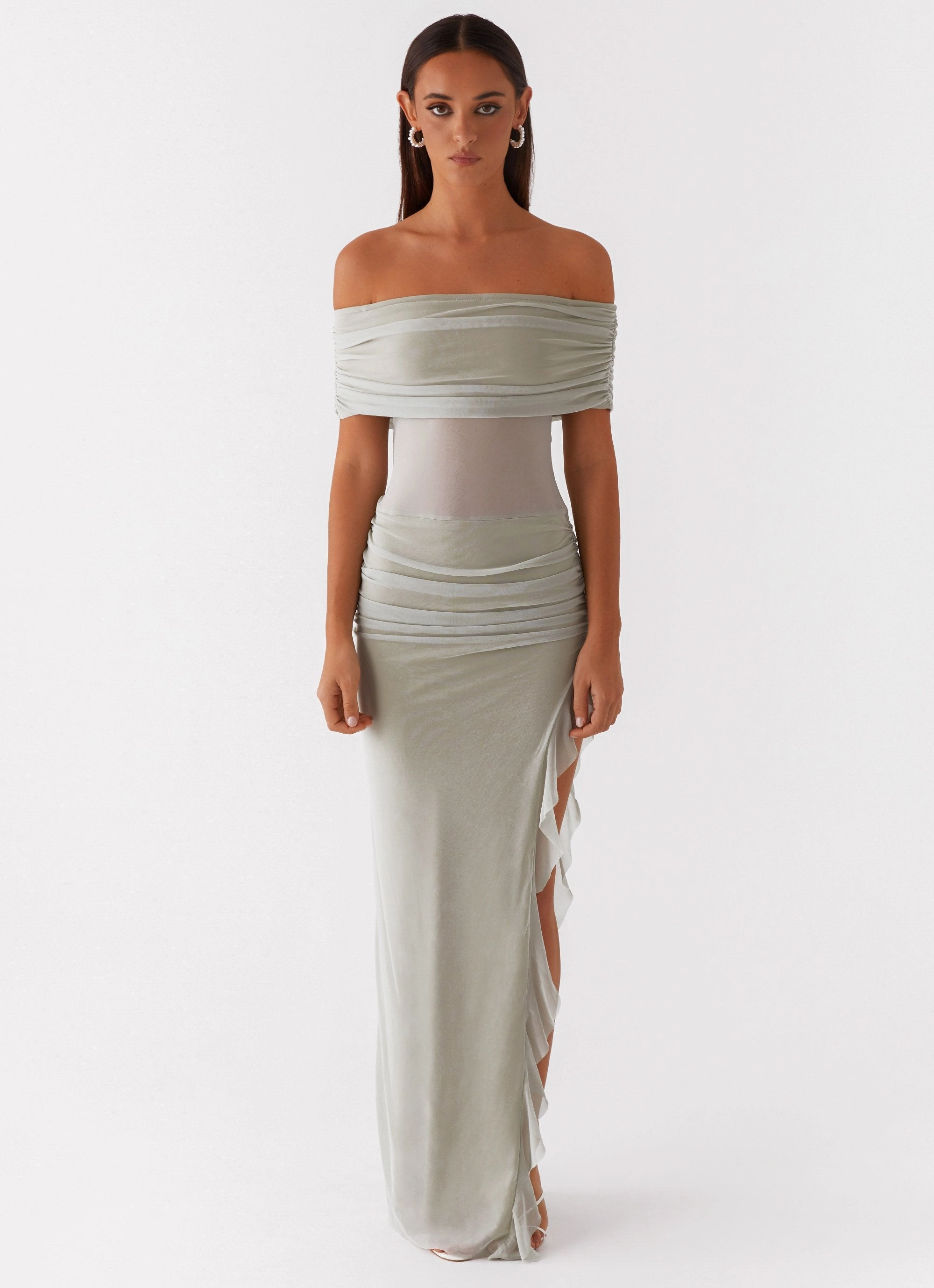 Nelly Off Shoulder Maxi Dress - Pistachio Fit Base