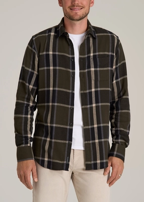 Nelson Flannel Shirt for Tall Men in Olive Plaid Wrinkle Resistant Textile