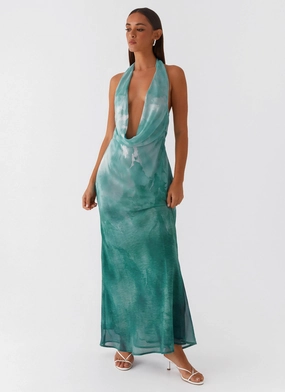 Easy-to-style casual dress Premium Quality Nerissa Cowl Neck Maxi Dress - Green Tie Dye