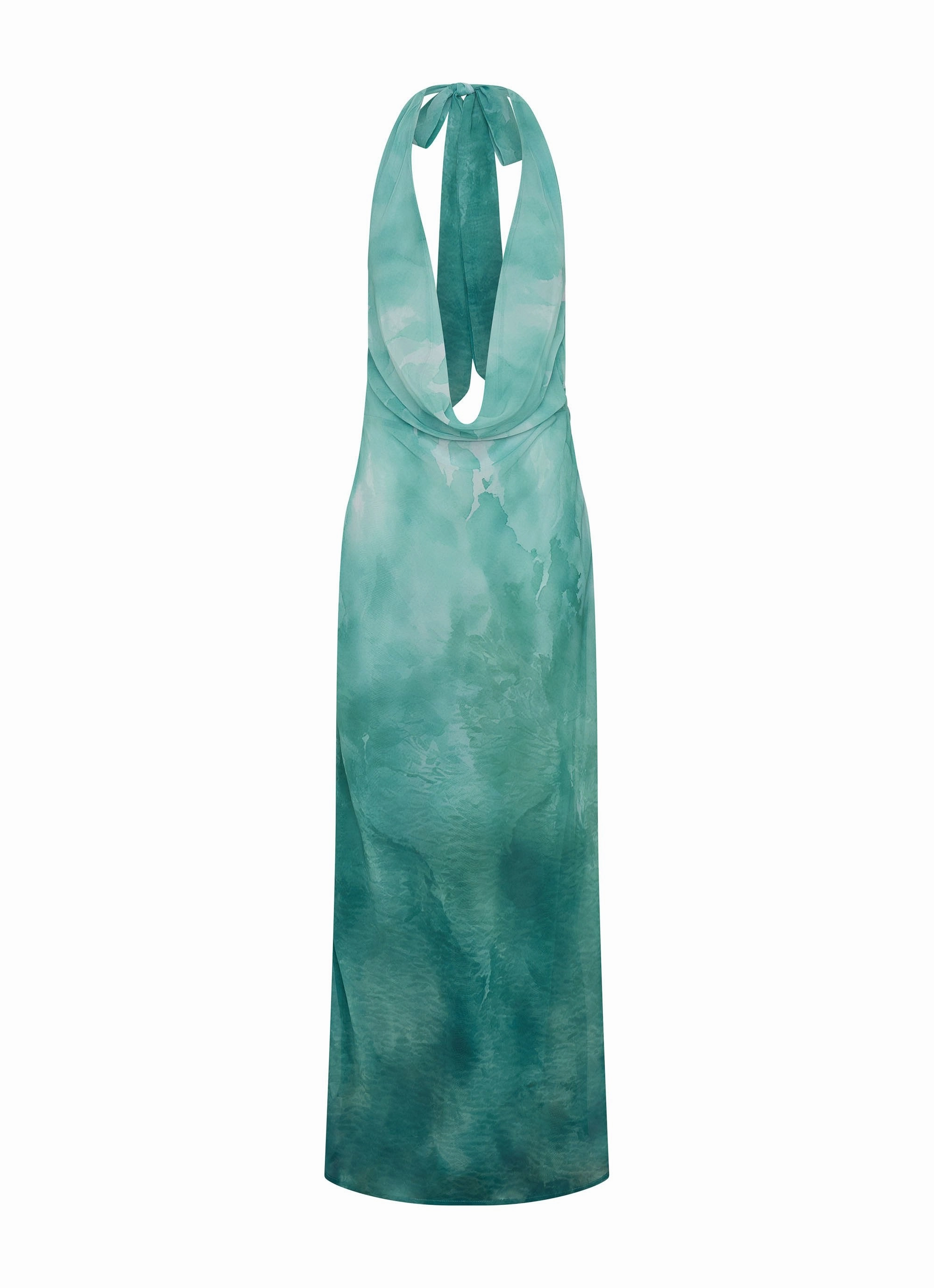 Nerissa Cowl Neck Maxi Dress - Green Tie Dye Form Fitting Rose Flush