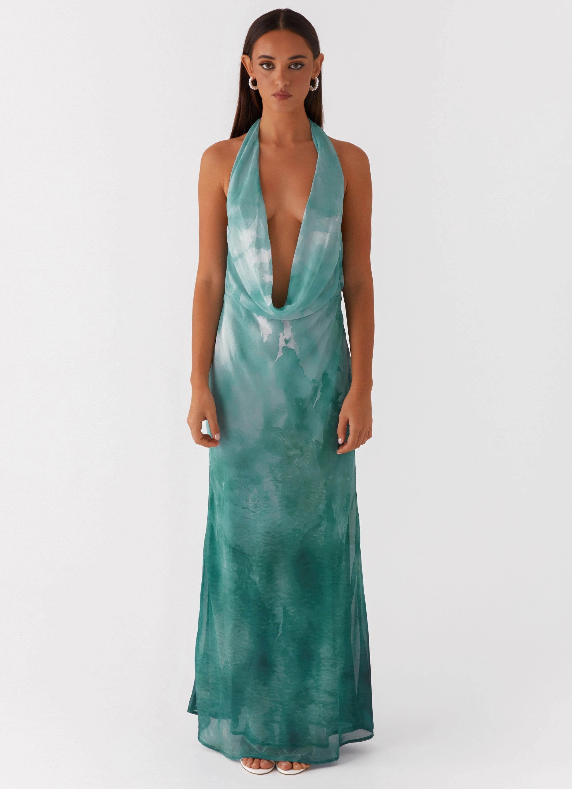 Sporty-Look Nerissa Cowl Neck Maxi Dress - Green Tie Dye