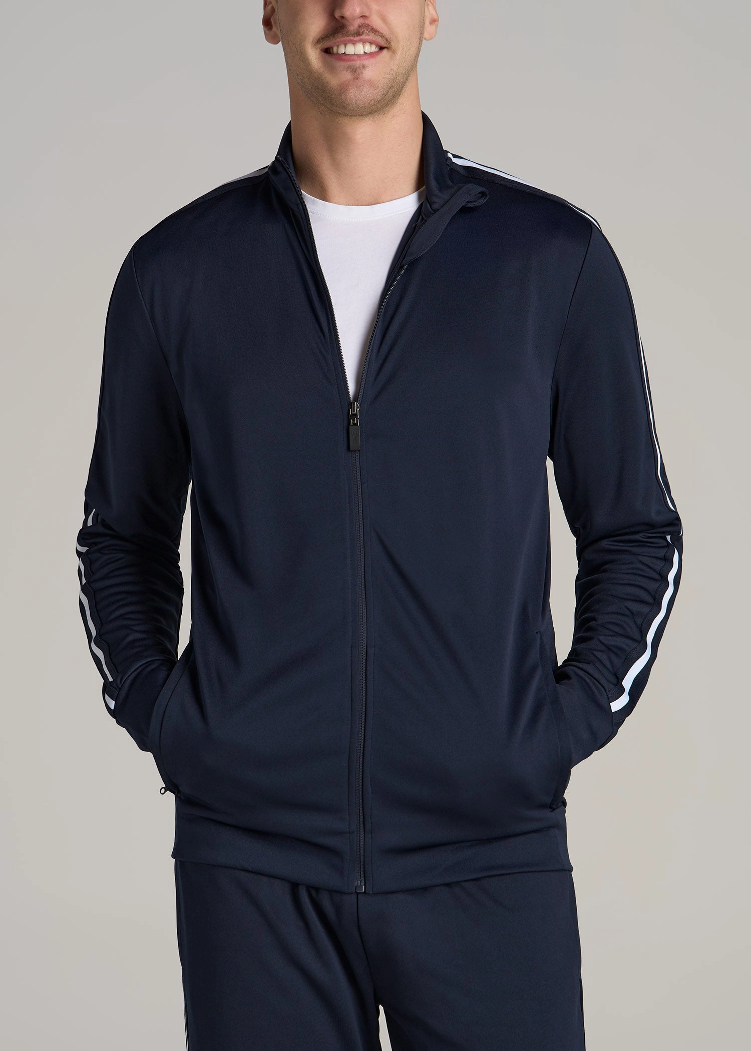 Athletic Stripe Tall Men's Jacket in Navy-White Stripe Temperature Regulating Fill Basic Essential Layer