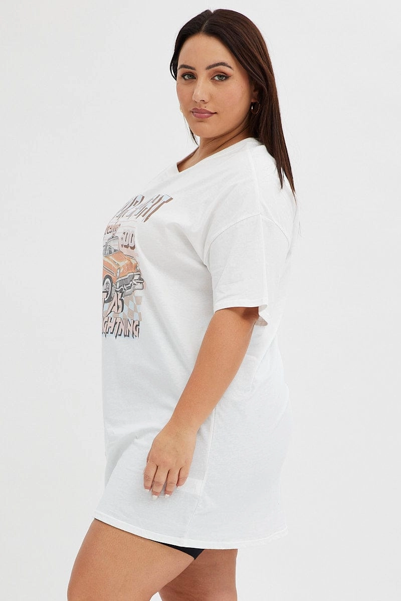 Striped modernity White Graphic T-shirt Car Print Oversized Cotton