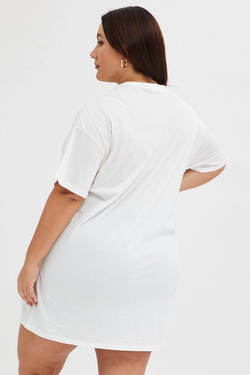 White Graphic T-shirt Car Print Oversized Cotton Active Lifestyle