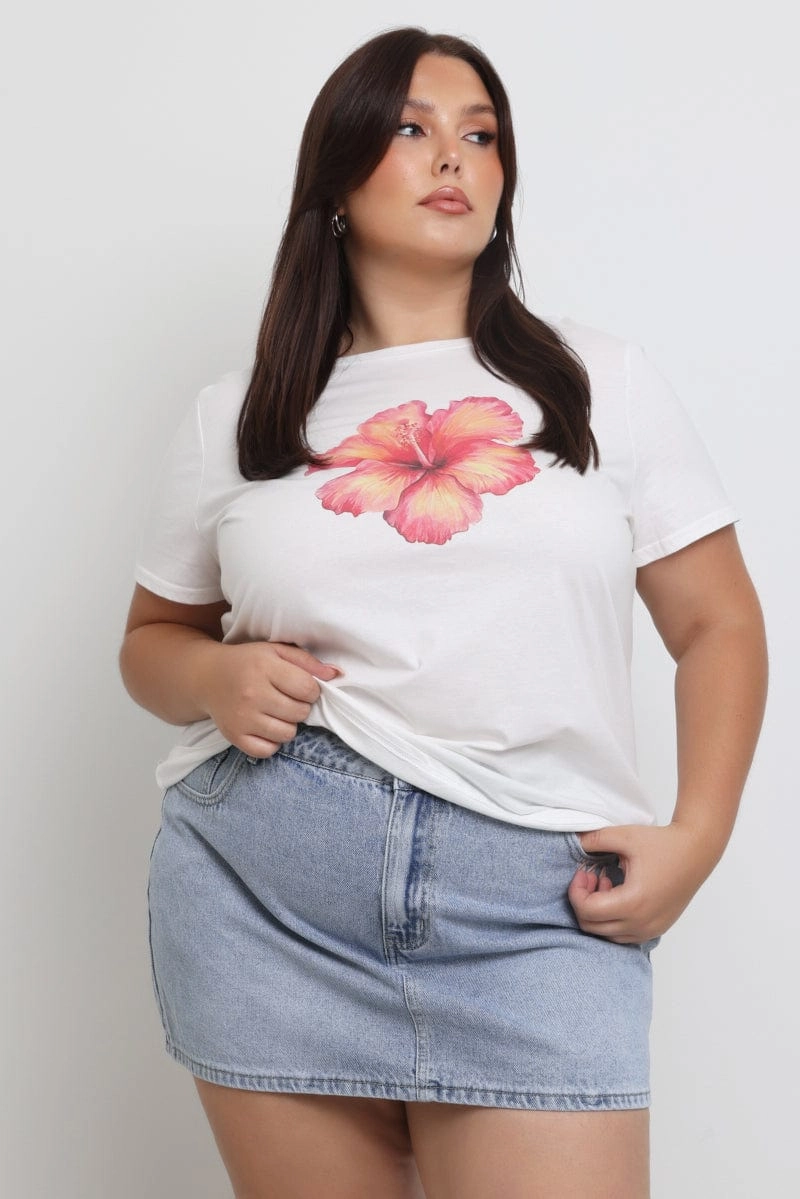 vacation wear Classic Chic White Graphic T Shirt Short Sleeve Crew Neck
