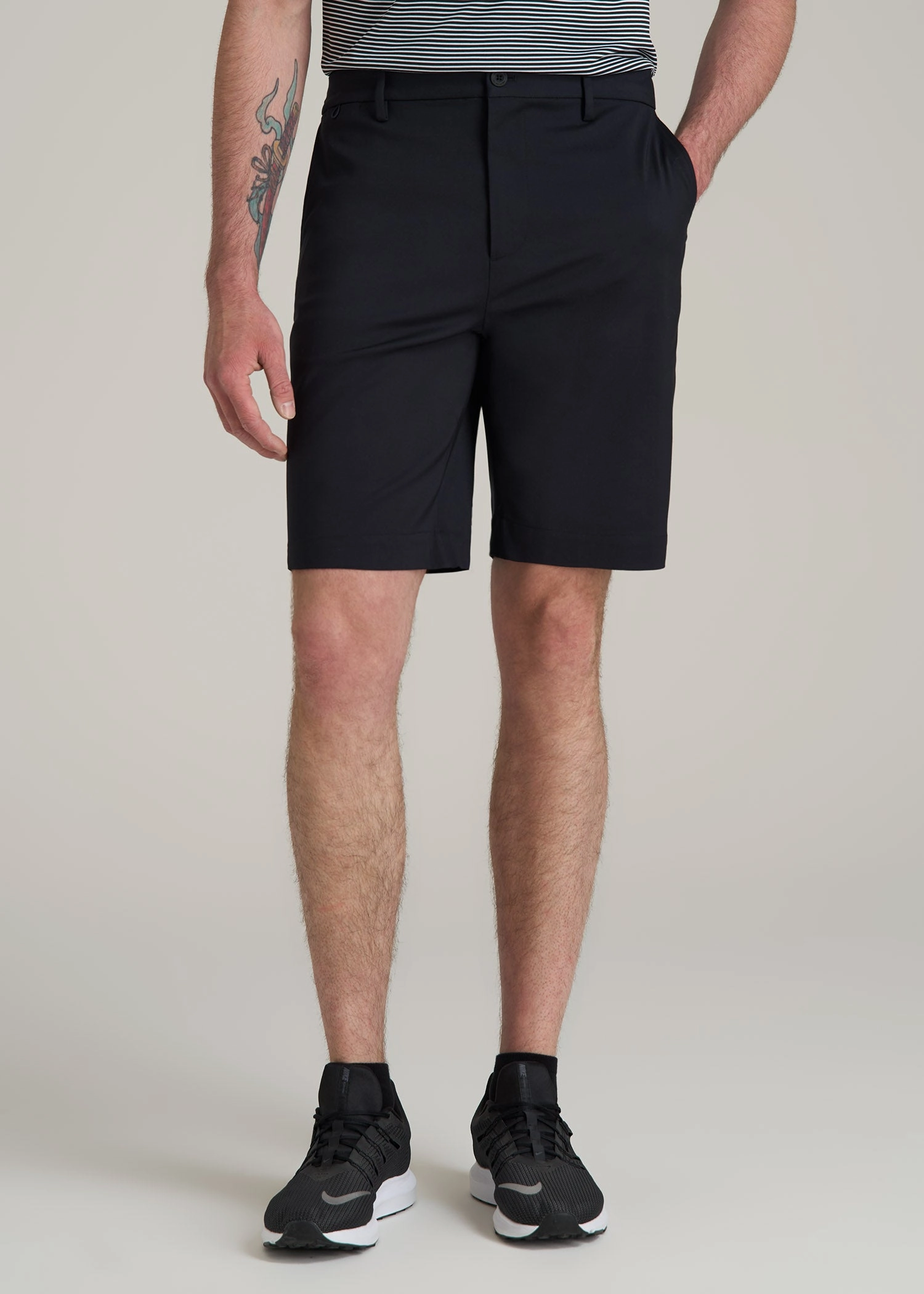 Lightweight Feel Casual Style Tech Chino Shorts for Tall Men in Deep Navy