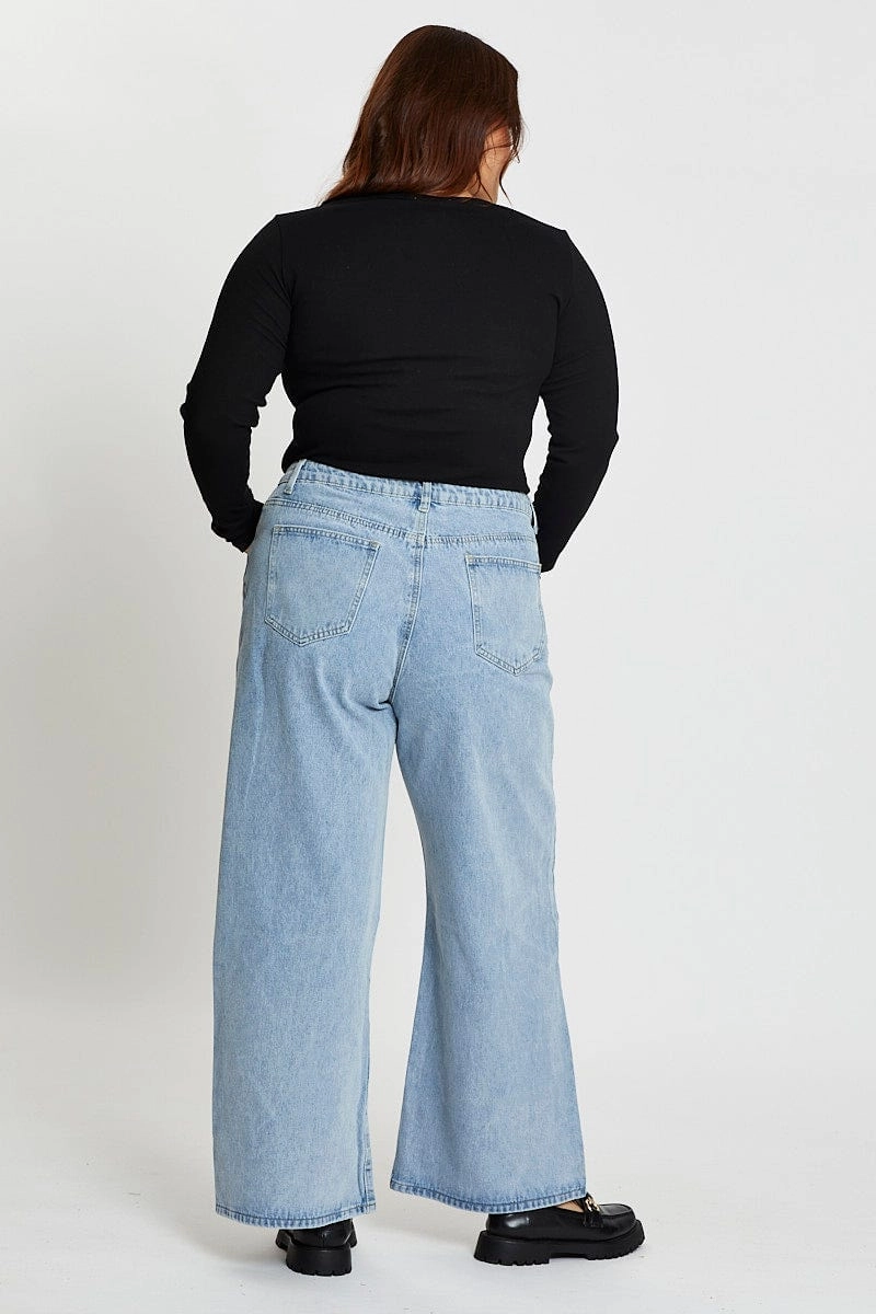 Anti Odor Fabric Treatment Blue High Rise Asymmetric Straight Denim Jeans