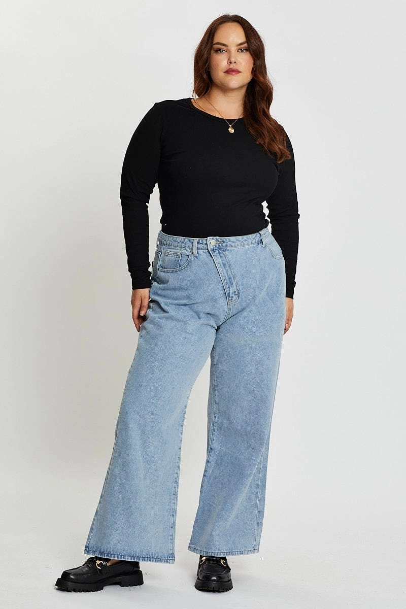 Durable piece Blue High Rise Asymmetric Straight Denim Jeans