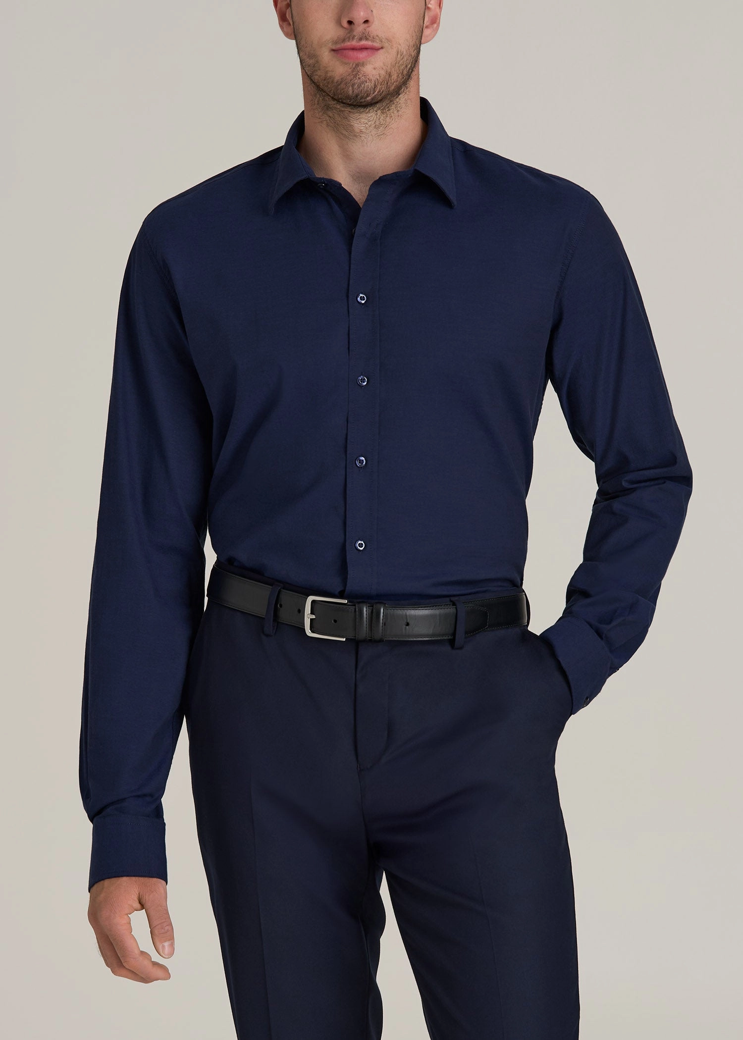 TaglessComfort Oskar Button-Up Dress Shirt for Tall Men in Deep Blue Mix
