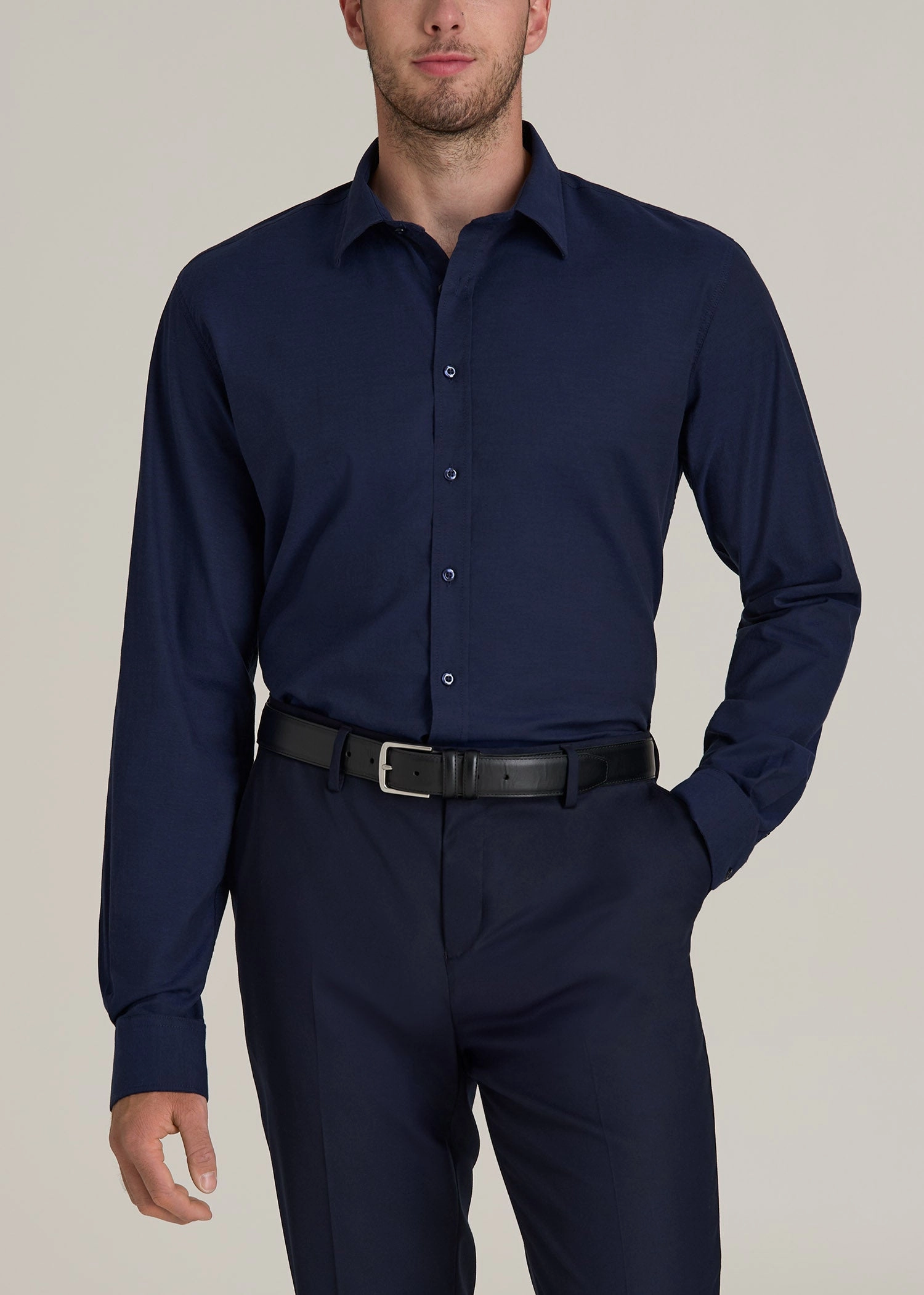 NonChafe Lining Oskar Button-Up Dress Shirt for Tall Men in Deep Blue Mix