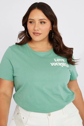 Green Graphic T-shirt Short Sleeve Crew Neck Non-toxic Heather Texture Finish