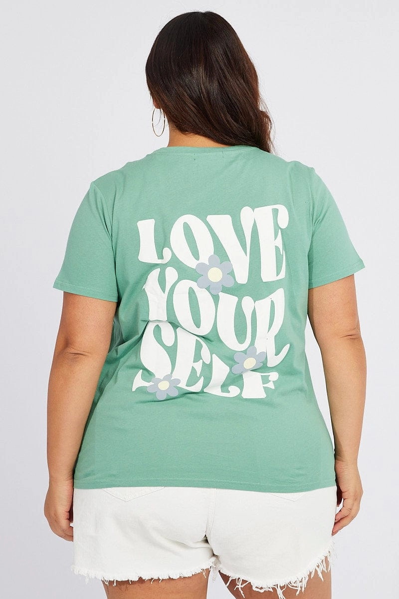 Fashion-Ready Green Graphic T-shirt Short Sleeve Crew Neck