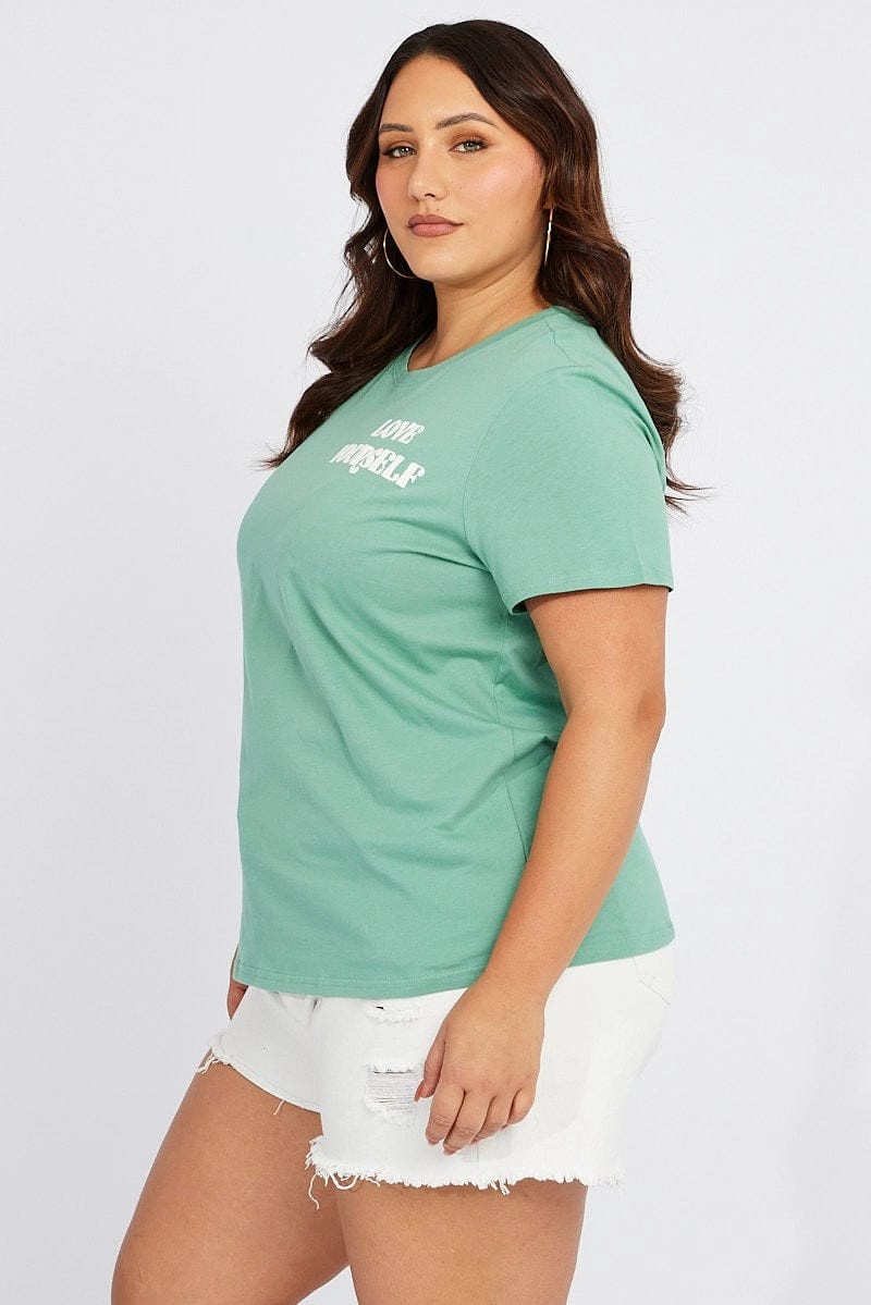 Green Graphic T-shirt Short Sleeve Crew Neck brandable Active Look