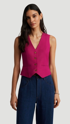 WrinkleResistant Wind Resistant Fabric Waistcoat in Viscose Linen Twill | Fuchsia