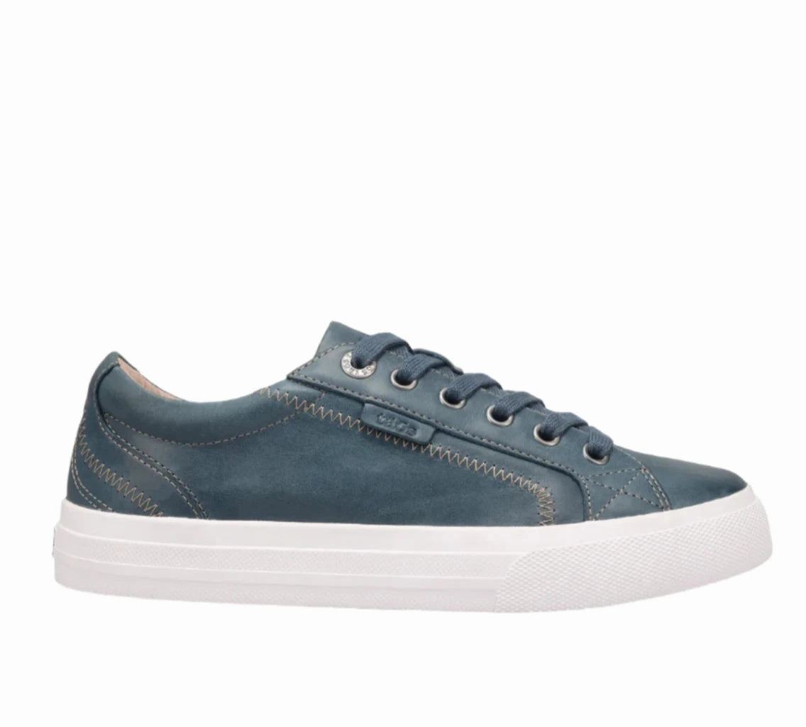 Taos Women's Plim Soul Lux Sneaker - Petrol Blue Leather Anti Bacterial Go Casual