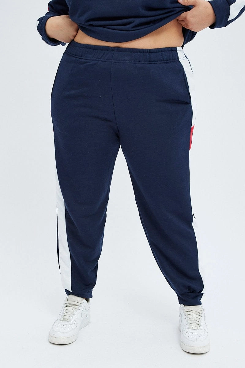 Soft and Cozy Multi Track Pants Contrast Elastic Waist Relaxed