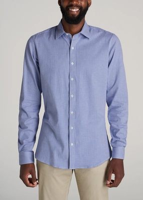 Oskar Button-Up Dress Shirt for Tall Men in Cobalt Mini Check SnagFreeKnit