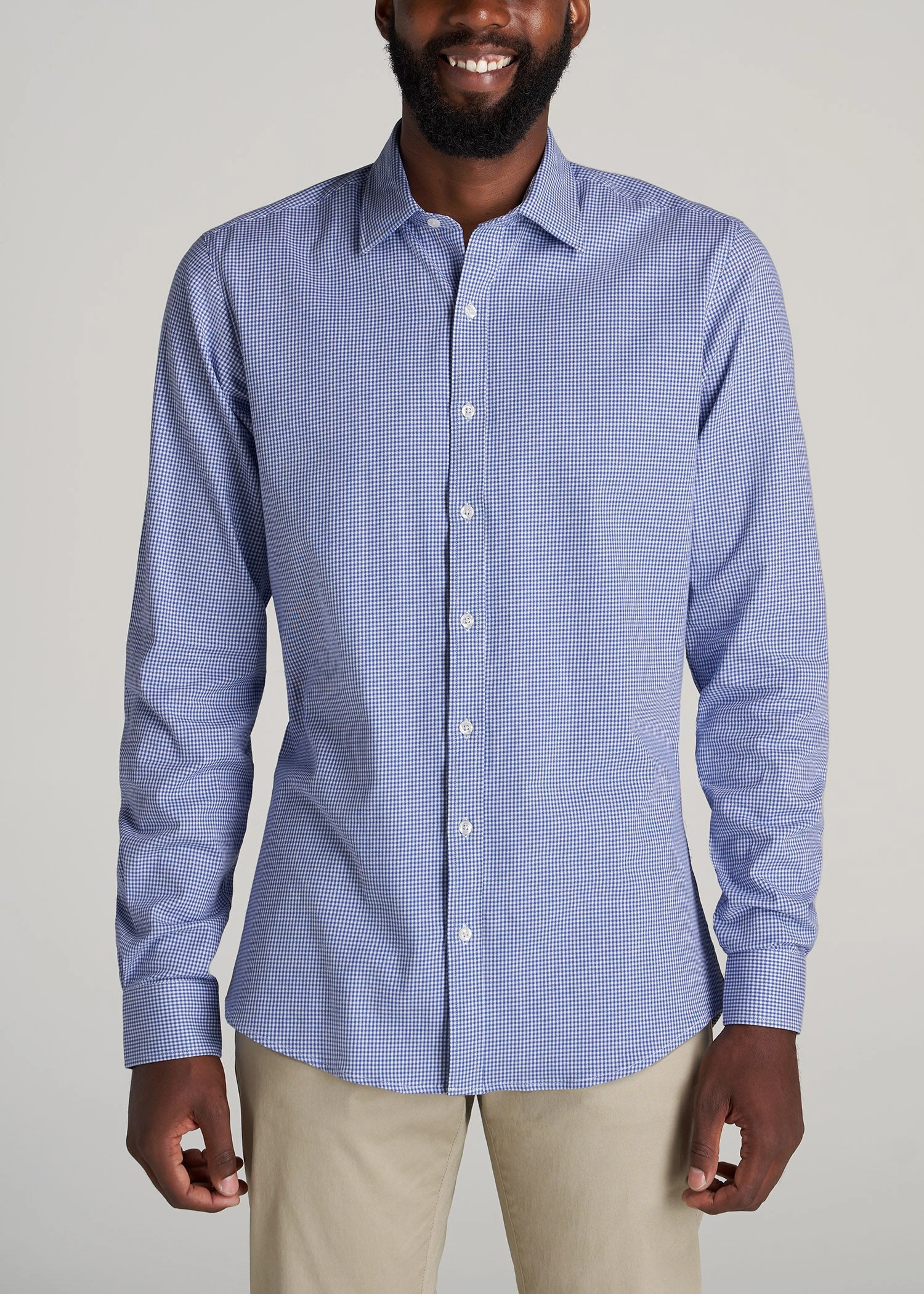 MinimalistAesthetic Oskar Button-Up Dress Shirt for Tall Men in Cobalt Mini Check