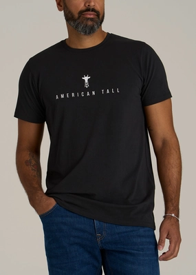 Logo Tee for Tall Men in Black Anti Pill Surface