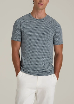 Stretch Pima Cotton Printed Tee for Tall Men in Grey and Blue Geometric Minimalist Aesthetic