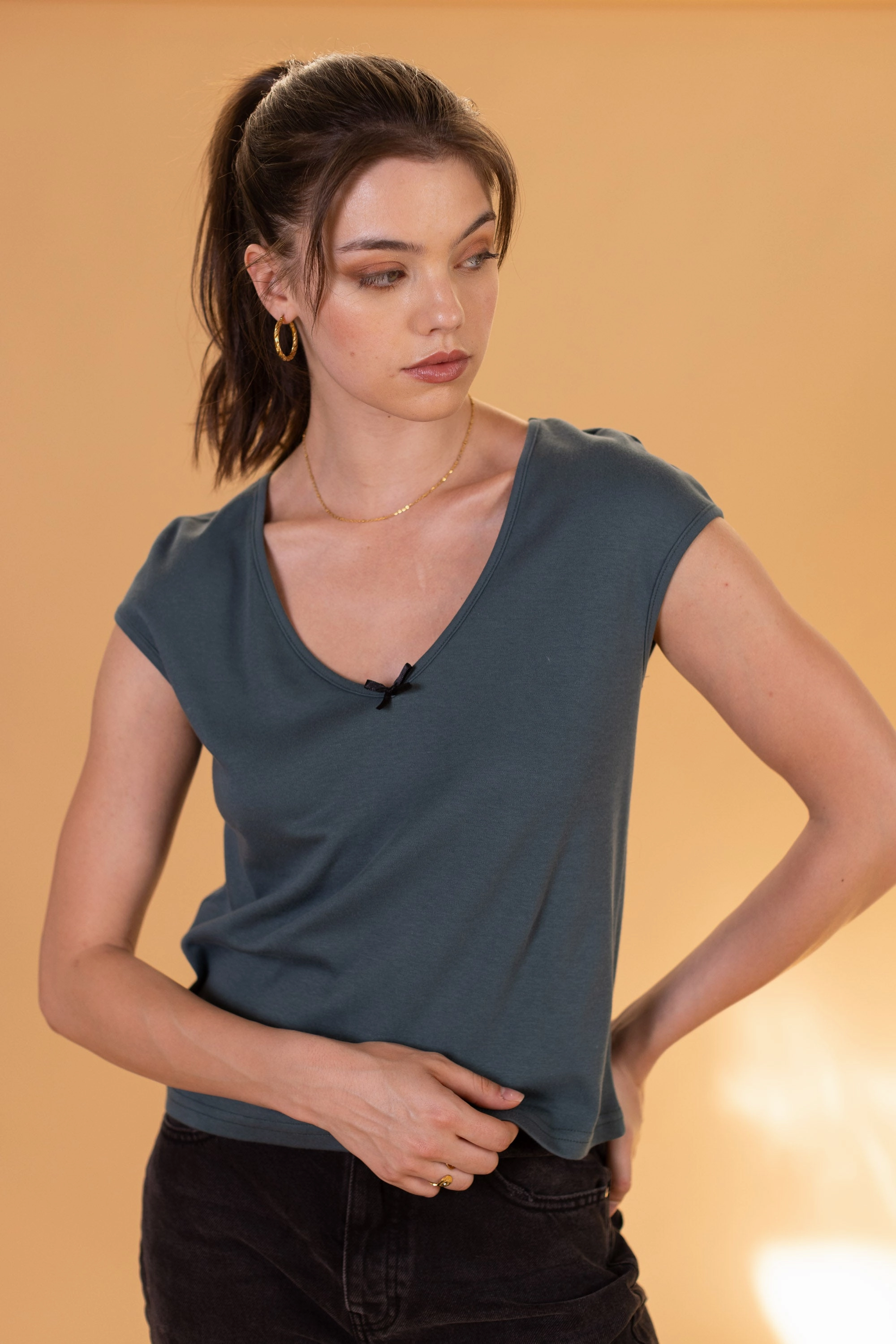 Top Julianne Petrol Bow Compression Fit Engineering