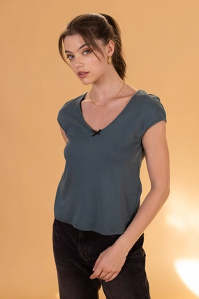 Top Julianne Petrol Bow Biodegradable material Minimalist Collar