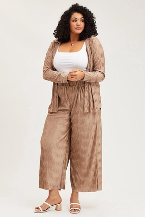 Gold Pants High Rise Plisse Elastic Waist Double Layered Hem