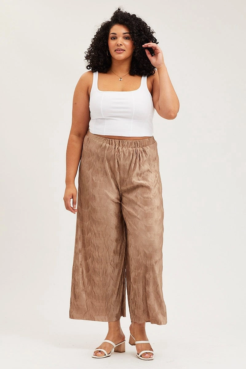 luxe feel Gold Pants High Rise Plisse Elastic Waist