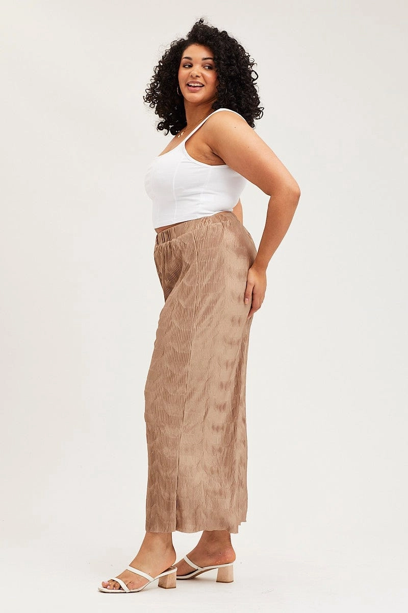 Gold Pants High Rise Plisse Elastic Waist Weather Flex Temperature Regulating