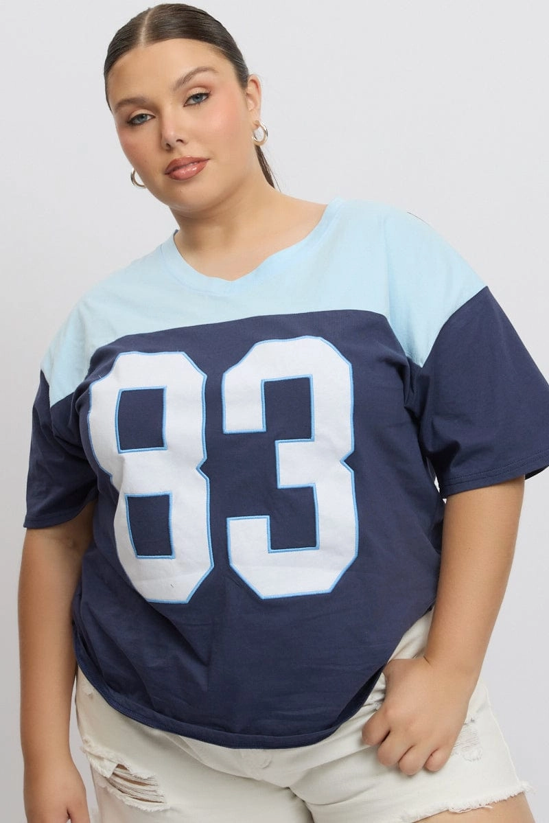 Blue Graphic T Shirt Short Sleeve Soft Design Soft and Stylish