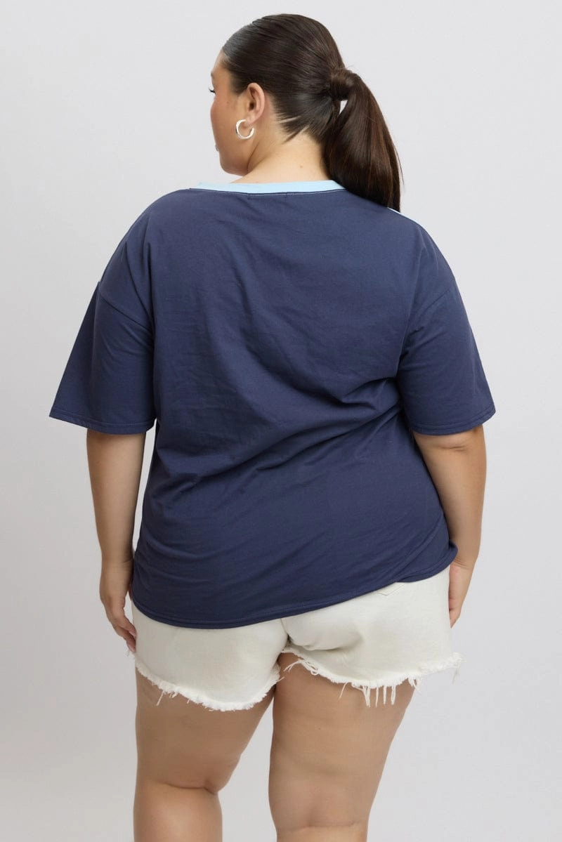 Casual Essentials Wear Leisure Wear Blue Graphic T Shirt Short Sleeve