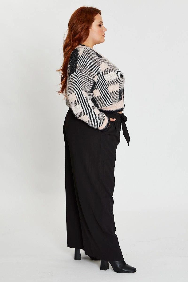 ElasticWaist Utility Fit Black High Waist Wide Leg Crepe Pants