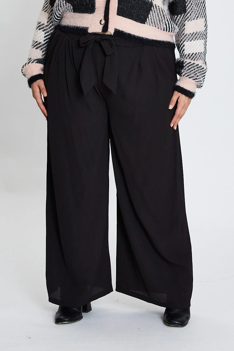Black High Waist Wide Leg Crepe Pants Cozy and Relaxed Cozy Stretch