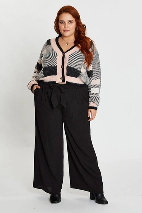 Black High Waist Wide Leg Crepe Pants Outdoor Activity Day Comfort