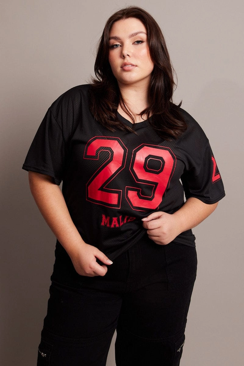 Black Graphic T-shirt Short Sleeve V-Neck Lightweight Look Classic Layer