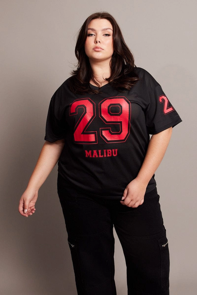 Black Graphic T-shirt Short Sleeve V-Neck Chill Comfort